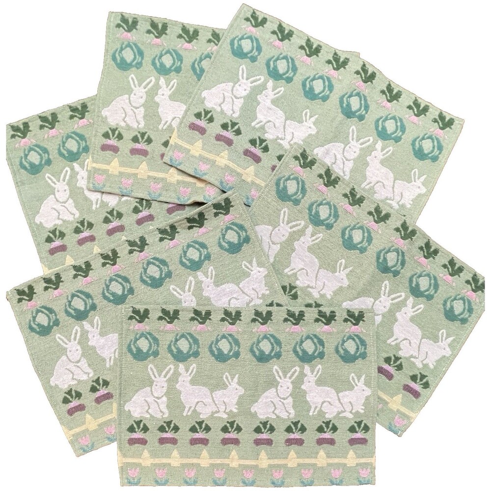 Set of 6 Tapestry Placemats Easter Bunny Garden 18"x13" Cotton Blend India VTG